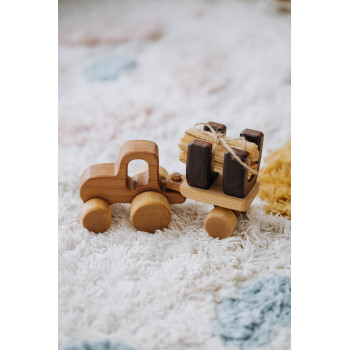 Деревянная машинка трактор с прицепом "Лес", 13*7*5 см