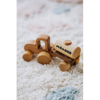 Деревянная машинка трактор с прицепом "Молоко", 13*7*5 см