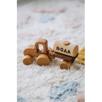 Деревянная машинка трактор с прицепом "Вода", 13*7*5 см