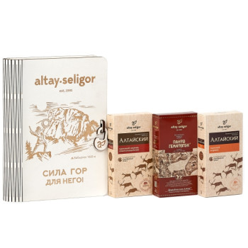 Подарочный набор "СИЛА ГОР для него" (Бальзам «Алтайский с красным корнем и пантогематогеном»; «Алтайский с золотым корнем»; Щедрый Алтай на меду «Эдем»)