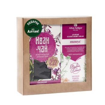 Подарочный набор "ПОДАРОК ИЗ АЛТАЯ" №1 (Иван-чай листовой с листьями смородины, Бальзам Алтайский Тонус)