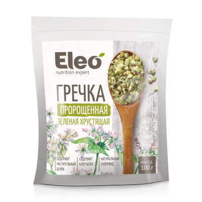 Eleo Гречка пророщенная зелёная хрустящая, 100 г.