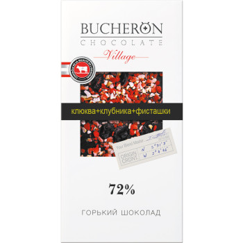 BUCHERON VILLAGE горький шоколад с клюквой,клубникой и фисташками в картоне 85г/60шт
