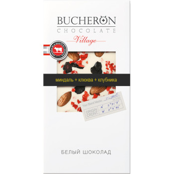 BUCHERON VILLAGE белый шоколад с миндалем,клюквой и клубникой в картоне 85г/60шт