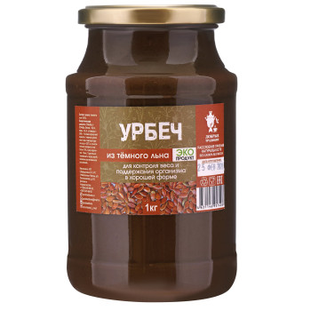 Урбеч из темного льна, стекло, 1 кг