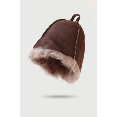 Шапка для бани и сауны из овчины Дикий банщик коричневый