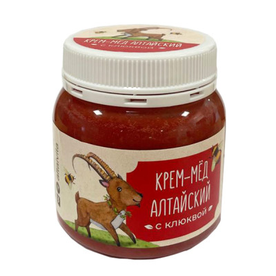 Алтайский крем-мед с клюквой, 300 грамм