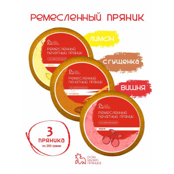Набор пряников с начинкой Лимон, Сгущенка, Вишня, 3 шт по 200 гр
