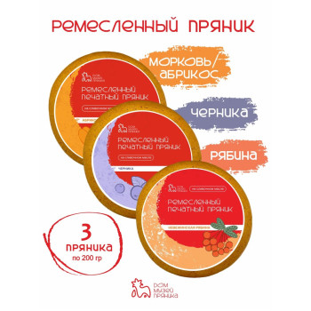 Набор пряников с начинкой Морковь абрикос, Черника, Рябина, 3 шт по 200 гр